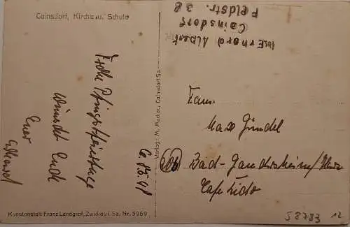 58783 AK Cainsdorf Zwickau Kirche Schule um 1930