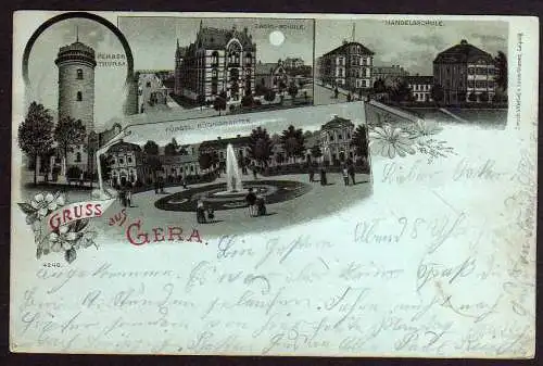 58915 AK Gera 1898 Ferber Turm Zabel Schule Litho