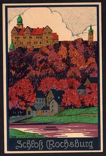 58933 AK Schloss Rochsburg Lunzenau Künstlerkarte Jung um 1920