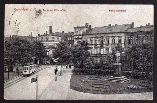 58937 AK Zwickau Am Kaiser Wilhelm Platz Bismarckdenkmal 1922
