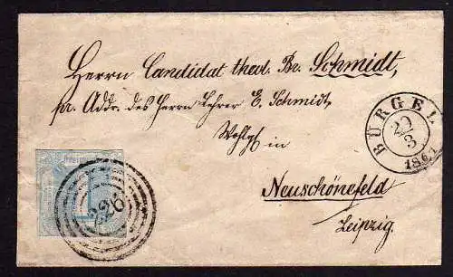 59043 Brief Thurn &Taxis 15 Bürgel 1861 226 nach Neuschönefeld