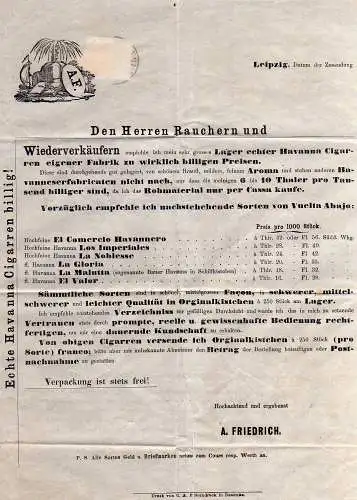 59064 AK Faltbrief NDP 2 Leipzig 1868 Drucksache Tabak Angebot Preisliste
