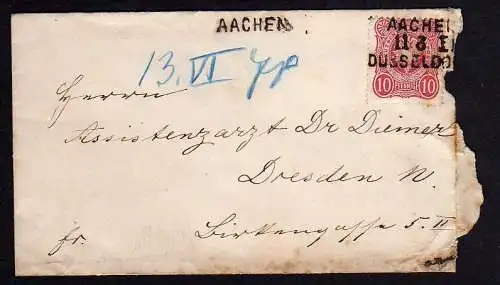 59149 AK DR 33a seltener Einzeiler Bahnpost Aachen Düssel