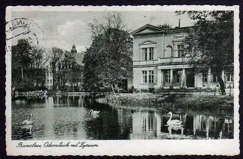 59325 AK Bunzlau Odeonteich mit Lyzeum 1941