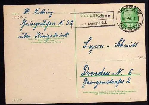 59391 AK Ganzsache Grüngräbchen über Königsbrück Landpost