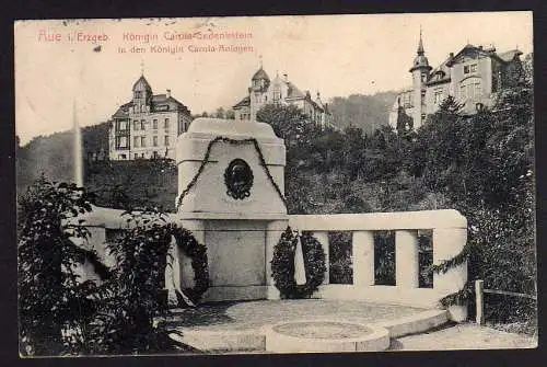 59454 AK Aue Erzgebirge Königin Carola Gedenkstein Anlagen 1913