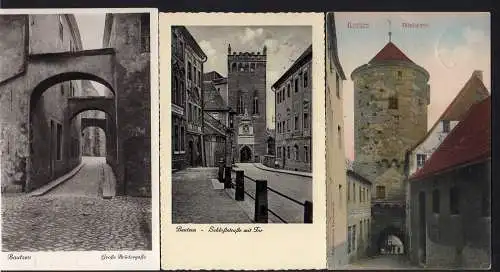 59458 3 AK Bautzen Nikolaiturm 1912 Schloßstraße mit Tor 1934 Große Brüdergasse