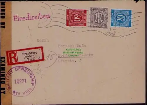 B22066 Brief Zensur BAZ Military Censorship Einschreiben Frankfurt M. Nordhausen