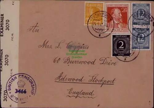 B22069 Brief Zensur BAZ British Censorship Germany Ibbenbüren nach England 1947