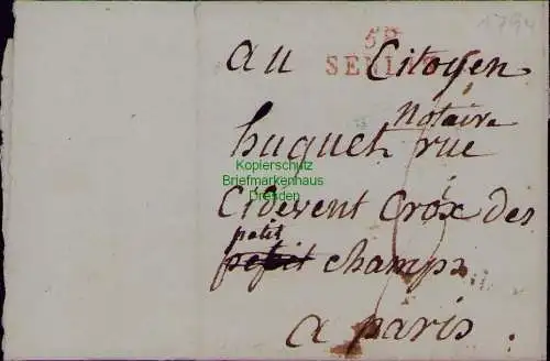 B22047 Faltbriefhülle mit Inhalt 58 Senlis Frankreich nach Paris um 1800