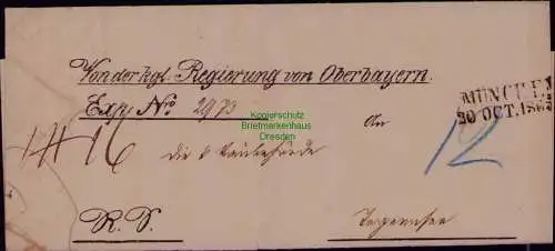 B22044 Faltbriefhülle München 1865 Von der kgl. Regierung von Oberbayern