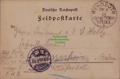 163291 AK DSW Deutsch Südwestafrika Rehoboth 1905 Vordruck Feldpostkarte Mannhei