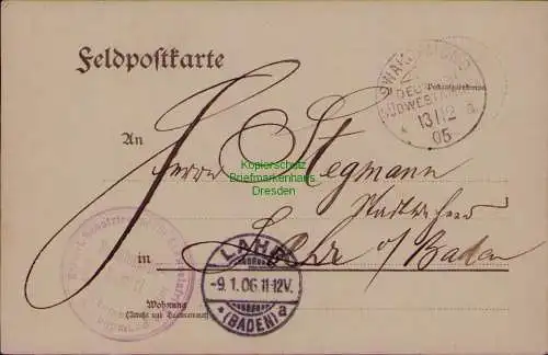163294 AK DSW Deutsch Südwestafrika Swakopmund 1905 Vordruck Feldpostkarte nach