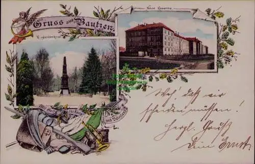 163189 AK Bautzen 1900 Neue Kaserne Kriegerdenkmal Mit Gott für König Vaterland