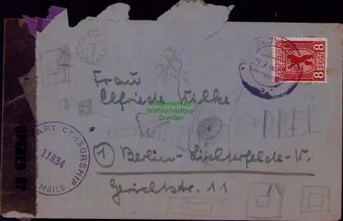B22077 Brief Zensur BAZ Military Censorship Berlin Tempelhof 1946 Lichterfelde