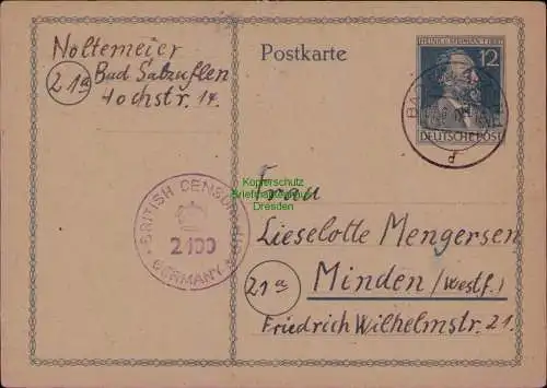B22071 Brief Zensur BAZ British Censorship Germany 1947 Bad Salzuflen n Minden