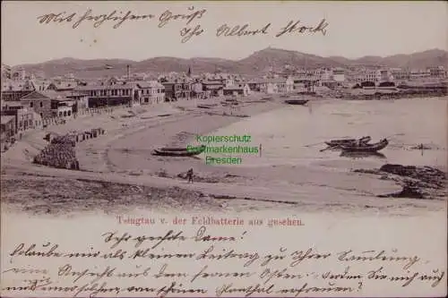 163307 AK Tsingtau China von der Feldbatterie aus gesehen 1905 nach Deutschland