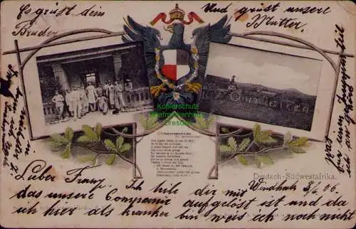 163235 AK DSW Deutsch Südwestafrika Windhuk 1906 Schutztruppen Lied nach Dessau