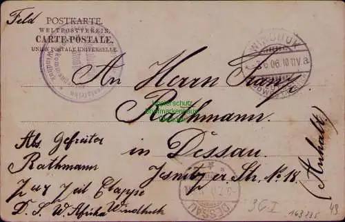 163235 AK DSW Deutsch Südwestafrika Windhuk 1906 Schutztruppen Lied nach Dessau