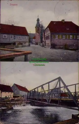 163231 AK Zeyern Marktrodach Kirche Rodachbrücke 1908 Bahnpost