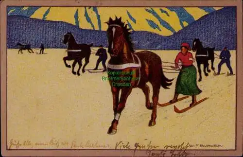 163309 AK Künstlerkarte St. Moritz 1911 VII. Grosses Ski Rennen der Schweiz