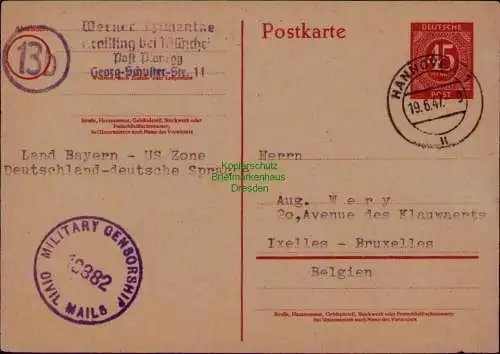 B22073 Brief Zensur BAZ Military Censorship 18882 Hannover 1947 GS Ziffer 45 na