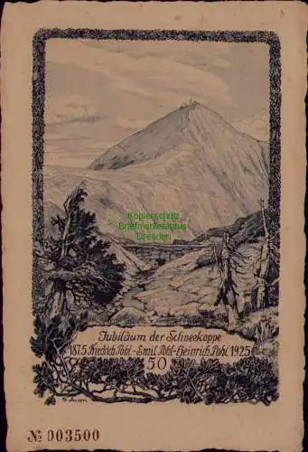 163176 AK Schneekoppe Jubiläum 1925 50 Jahre Friedrich Heinrich Pohl Gasthaus