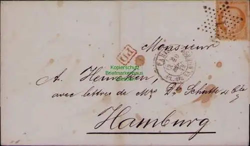 B22034 Faltbriefhülle Paris Frankreich 1872 n. Hamburg Grenzübergangsstempel PD
