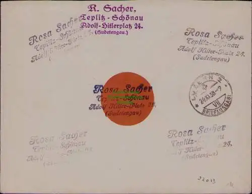B22013 Brief Einschreiben Teplitz Schönau 1938 Propaganda Stempel nach Luzern CH