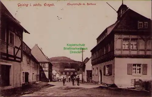 163219 AK Geising Erzgebirge 1916 Hauptstraße mit Rathaus Bahnpost Mügeln