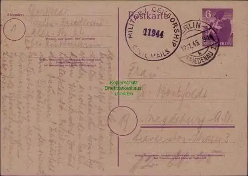 B22059 Ganzsache SBZ Berlin Friedenau 1945 Zensur Military Censorship Magdeburg