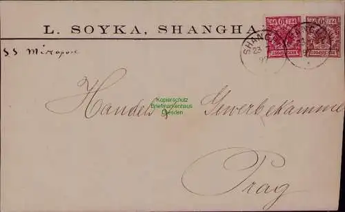B22095 Brief Deutsche Post in China Vorläufer Shanghai 1897 Befund Steuer BPP