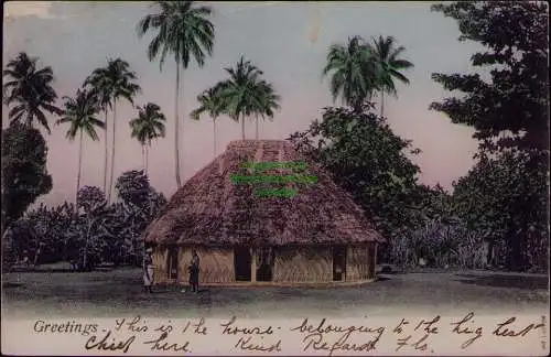 163267 AK Apia Samoa 1906 Chief House gepr. Jäschke BPP Auslandskarte n. London