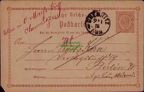 B22048 Ganzsache DR Deutsches Reich Chemnitz 1875 Aufbrauch als 5 Pfennige nach