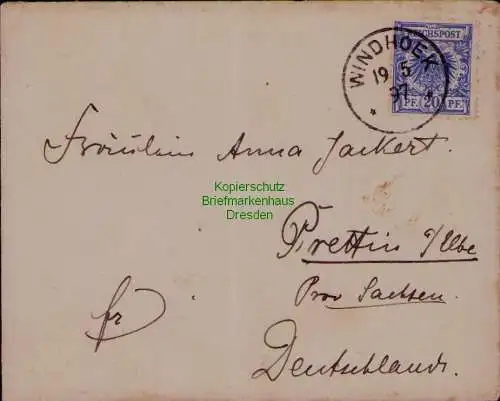 B22104 Brief Vorläufer DSW Deutsch Südwestafrika V 48d Windhoek 19.5.97 1897