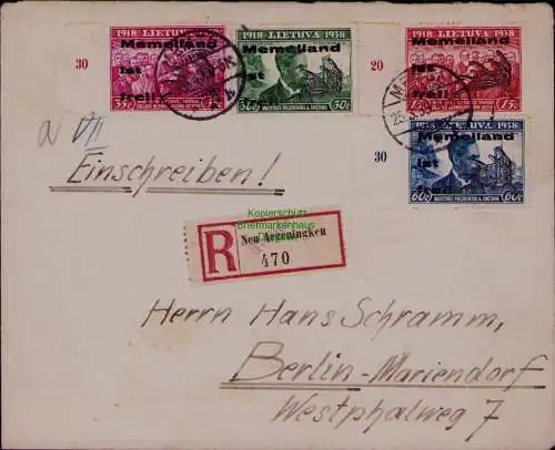 B22024 Brief Memel Memelland ist Frei Einschreiben 1939 nach Berlin Not-R-Zettel