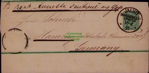 B22109 Streifband S7 Jaluit Marschall- Inseln 1891 n. Hamburg Befund Steuer BPP