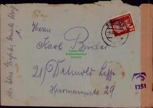 B22065 Brief Zensur BAZ Britische Zensur Stendal 1951 nach Detmold