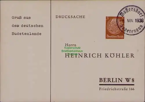 B22011 Drucksache Maffersdorf Sudetengau 1938 Propaganda Stempel
