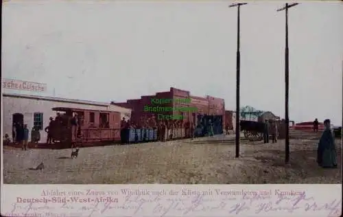 163236 AK DSW Deutsch Südwestafrika Karibib Abfahrt eines Zuges n. der Küste mit