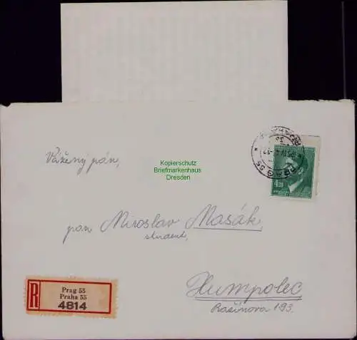 B22003 Böhmen und Mähren 142 4.20 Kronen die seltenste Marke Brief Prag 23.4.45