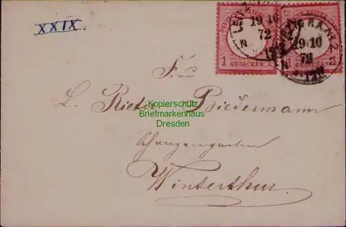 B22041 Brief DR Deutsches Reich 2x 19 Leipzig 1872 nach Winterthur Auslandsbrief