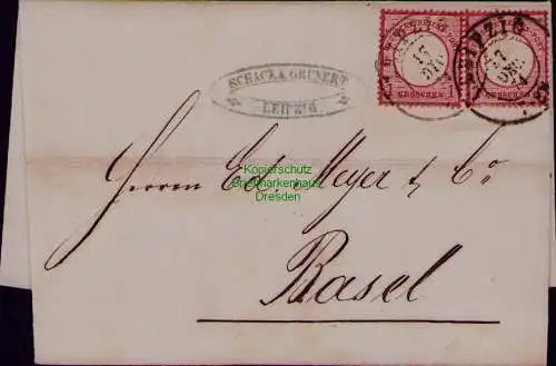 B22040 Faltbrief DR Deutsches Reich 2x 19 Leipzig 1874 nach Basel Auslandsbrief