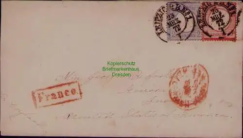 B22029 Brief Leipzig 1872 kleines Brustschild Überseebrief via England nach USA