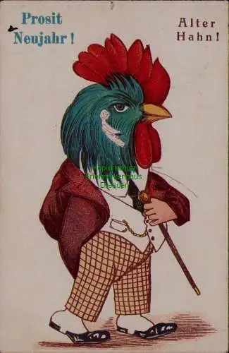 163223 AK Prosit Neujahr Alter Hahn 1935 Humor