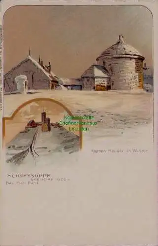 163185 AK Litho Schneekoppe Riesengebirge um 1900 Koppen Häuser Winter Emil Pohl