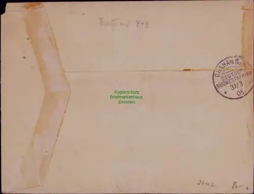 B22112 Brief DSW Deutsch Südwestafrika Outjo nach WOkahandja 1905 RDS