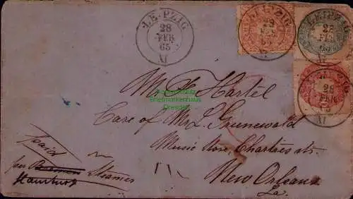 B22028 Brief Sachsen Leipzig 1865 n. New Orleans USA interesannter Überseebrief