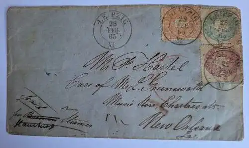 B22028 Brief Sachsen Leipzig 1865 n. New Orleans USA interesannter Überseebrief