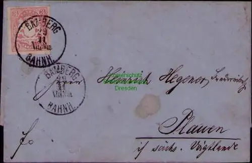 B22052 Faltbrief Rechnung Bamberg Bahnhof 1869 nach Plauen